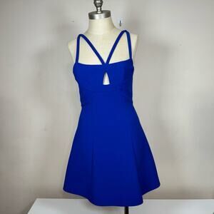 BCBG Maxazria Cobalt Blue Strappy Sleeveless Fit Flare Mini Dress Size 2 USED